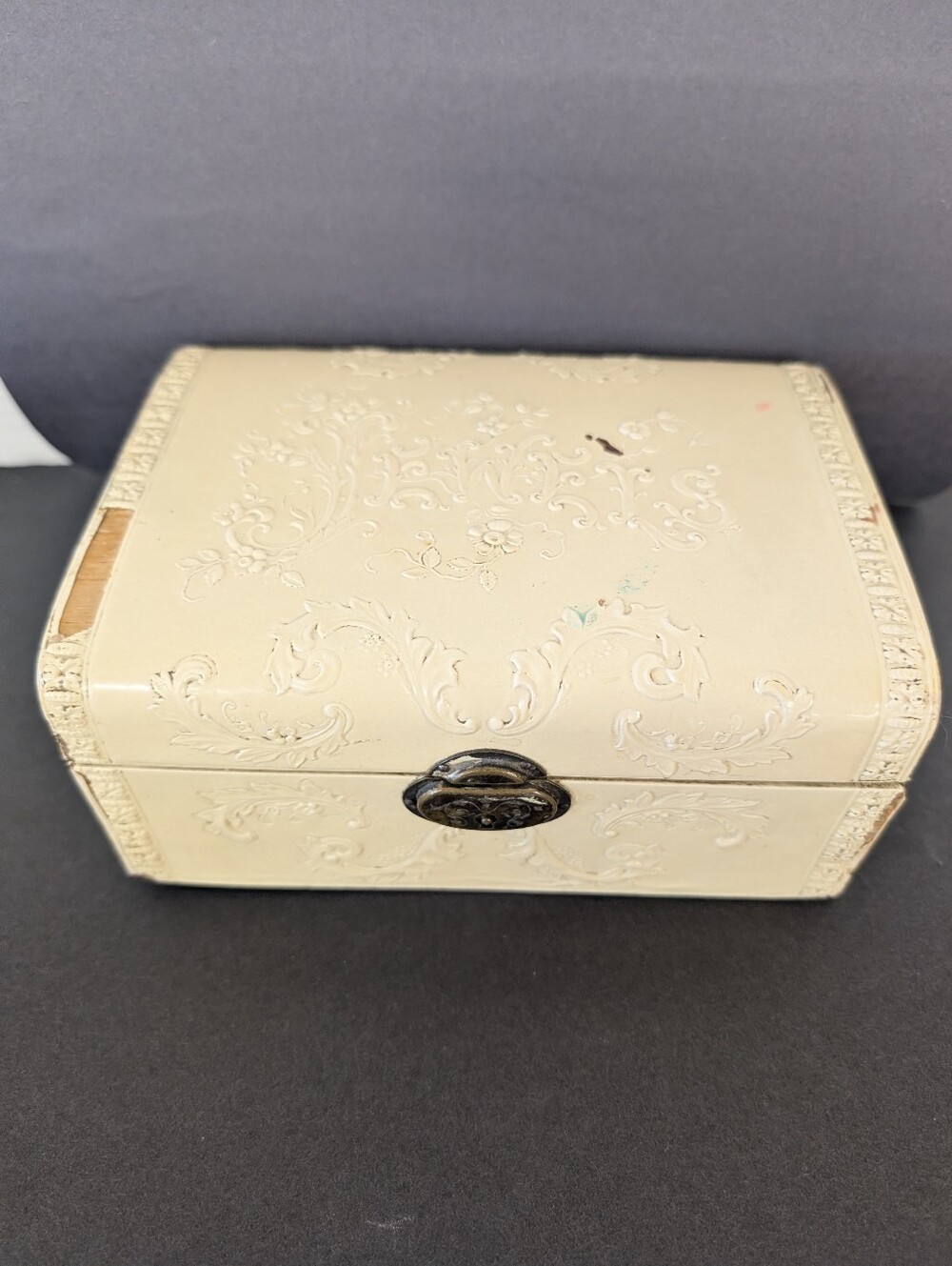 Vintage Jewelry Box From 1800 Victorian"Jewelry" Embossed On Top